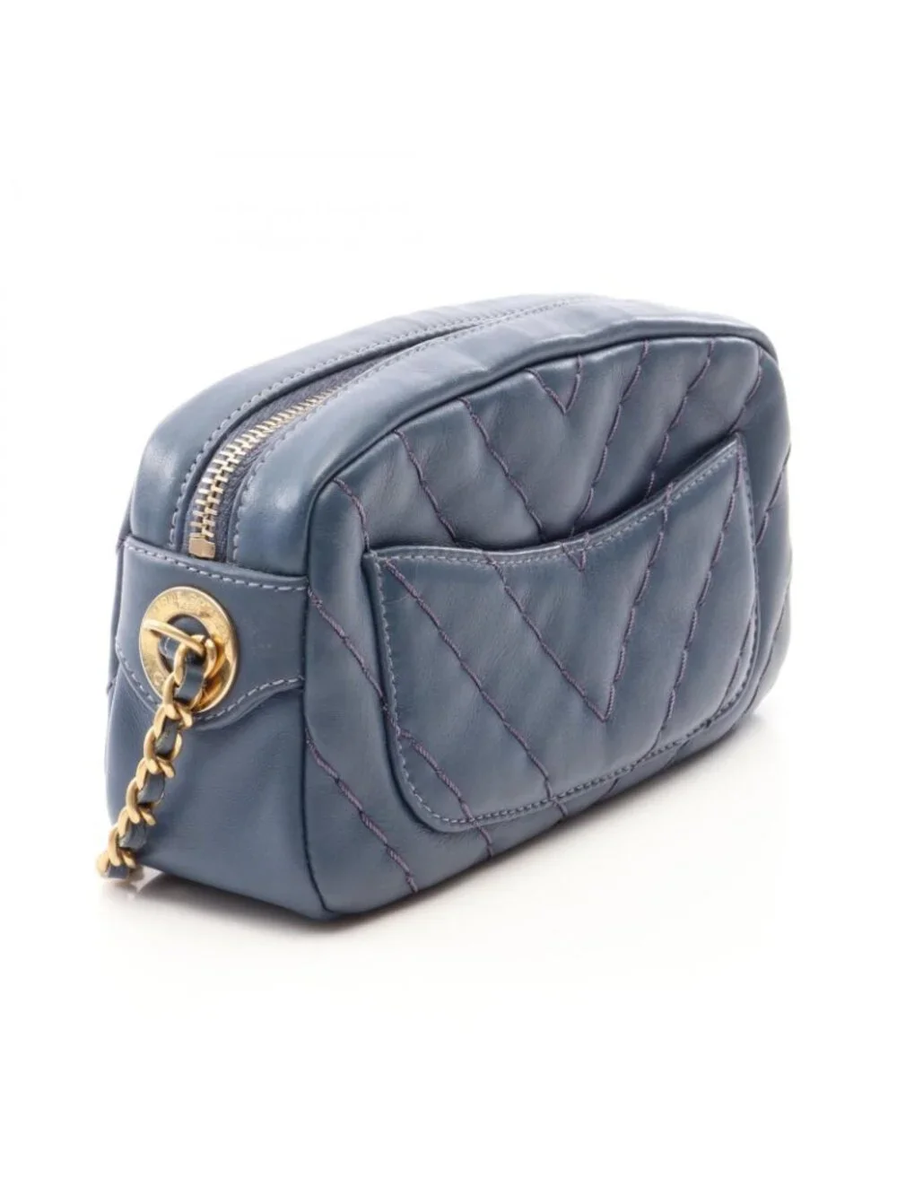 Chanel Shoulder Bag Stitch Che Blanc Smoked Blue Leather Mini Chain